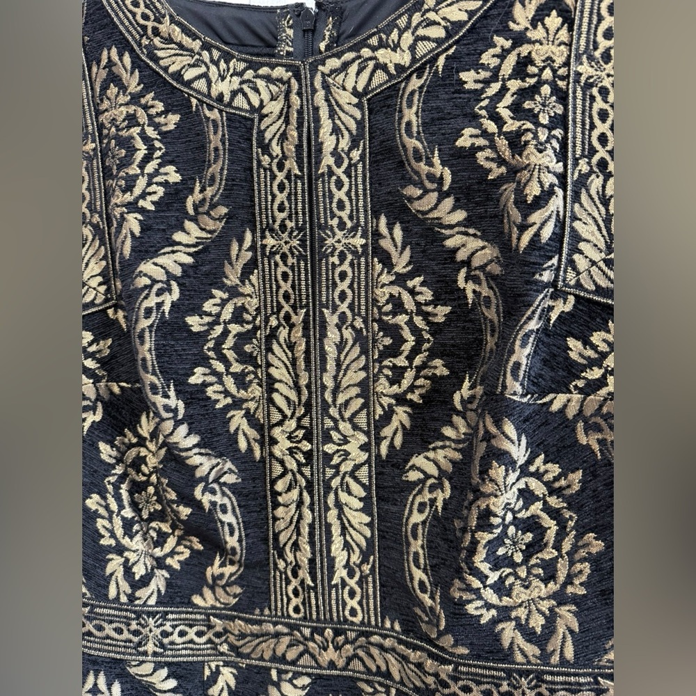 Tadashi Shoji Cindy dress sleeveless, beautiful, gold, black jacquard. Size 10 - Picture 5 of 6